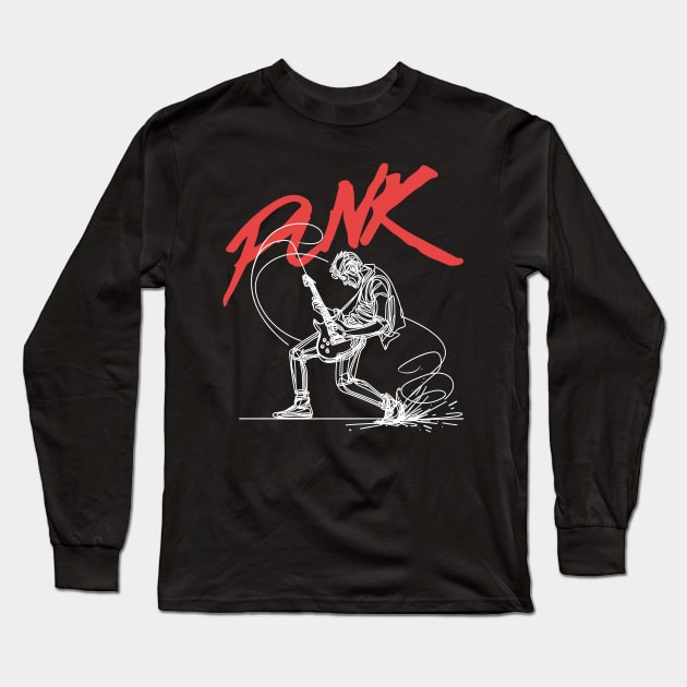 PUNK rock guitarist - white line art Long Sleeve T-Shirt by PrintSoulDesigns